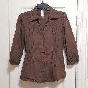 ❤️ Youth No Boundaries Fitted Costa Brown Button-down Three Quarter Sleeve Shirt